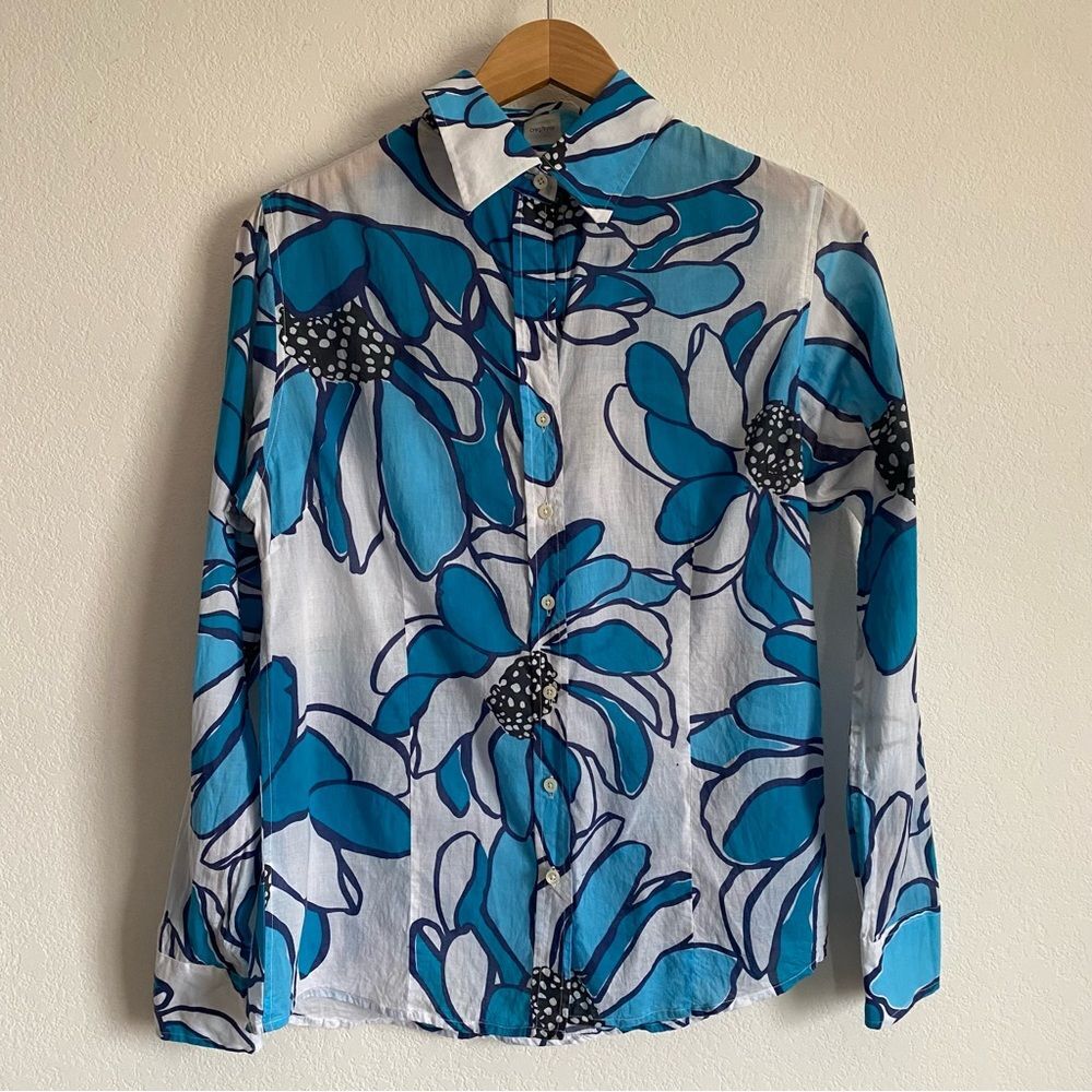 Craig Taylor Mia Fit Blouse Blue & White Floral 'Daydream Believer' Shirt Sz M
